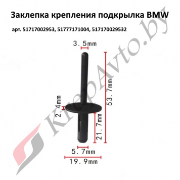 Заклепка крепления подкрылка для BMW 51717002953, 51777171004, 517170029532-1