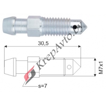 Штуцер прокачки тормозов M7X1.0, L=30.5MM, S=7 Alfa Romeo,Audi,VW,BMW,Citroen,Ford,Mazda,Peugeot,Renault