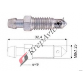 Штуцер прокачки тормозов  M8X1.25  С, L=32.4MM, S=9 Citroen;Mersedes;Opel;Skoda;Honda