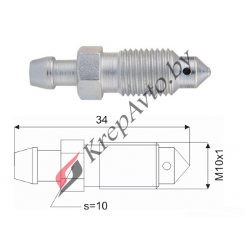 Штуцер прокачки тормозов M10X1.0, L=34MM, S=10 Honda,Mitsubishi,Nissan,Rover,Subaru,Suzuki,Toyota