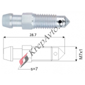 Штуцер прокачки тормозов  M7X1.0, L=28.7MM, S=7  Alfa Romeo,Ford,Mazda,Peugeot,Renault,Toyota,Volvo