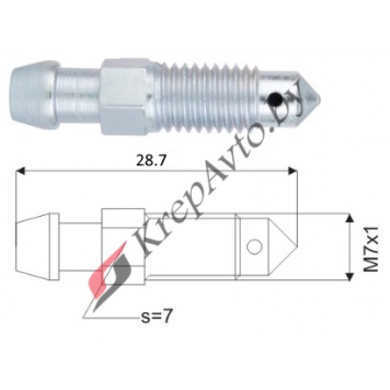 Штуцер прокачки тормозов  M7X1.0, L=28.7MM, S=7  Alfa Romeo,Ford,Mazda,Peugeot,Renault,Toyota,Volvo