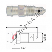Штуцер прокачки тормозов    M7X1.0, L=21.7MM, S=7 Alfa,BMW,Citroren,Ford,Isuzu,Mazda,Peugeot,VW,Seat